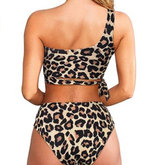 Women One Shoulder High Waisted Bikini Tie High Cut Two Piece Swimsuit NEW - Picture 2 of 12
